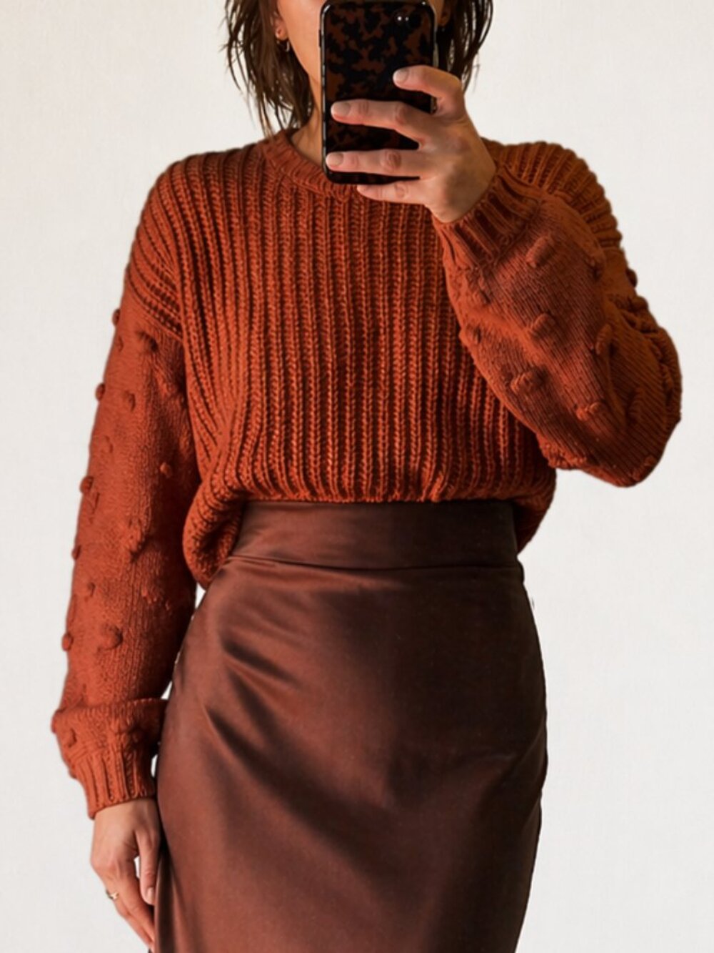 Rust Fun Sleeve Knit Sweater - Cozy & Chic
